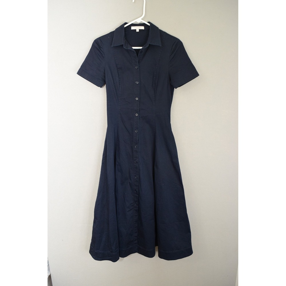 Favorite Daughter Demure Shirt Dress XS Navy Blue Short Sleeve Midi Button Front
